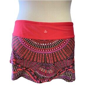 prAna Sz Small High Rise Swim Skirt Swimsuit Pink Purple Spring Break Gym EUC